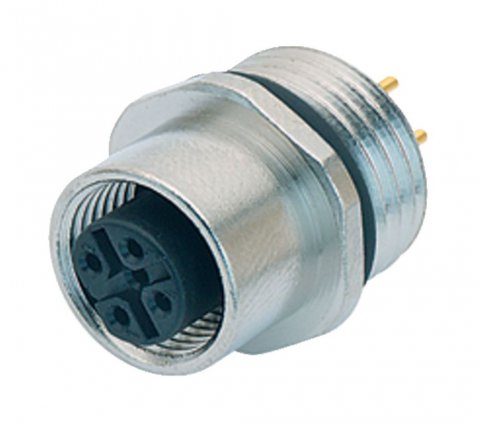 M12 Female panel mount connector, Contacts: 5, unshielded, THT, IP68, UL, PG 9