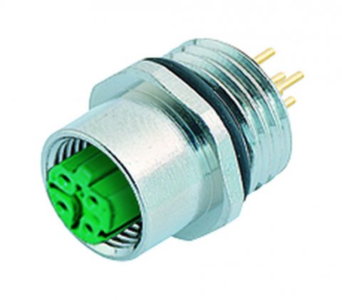 M12 Female panel mount connector, Contacts: 4, unshielded, THT, IP67, UL, PG 9