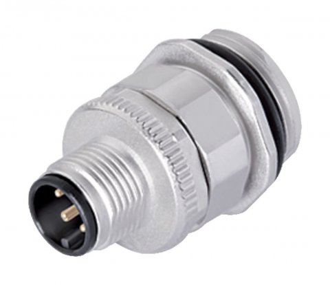 M12 Male panel mount connector, Contacts: 4, unshielded, screw clamp, IP67, UL, VDE, M20x1.5