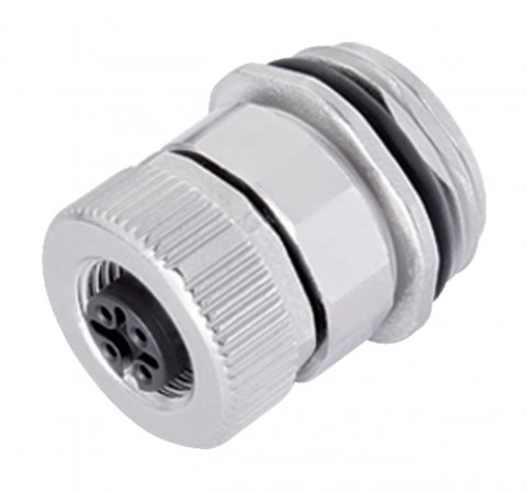 M12 Female panel mount connector, Contacts: 4, unshielded, screw clamp, IP67, UL, VDE, M20x1.5