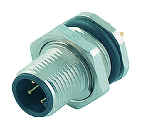 M12 Male panel mount connector, Contacts: 4, unshielded, THT, IP68, UL, PG 9, front fastened