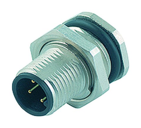 M12 Male panel mount connector, Contacts: 4, unshielded, solder, IP68, UL, PG 9, front fastened