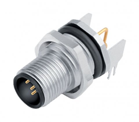 M12 Male panel mount connector, Contacts: 4, shieldable, THT, IP68, UL, PG 9, front fastened