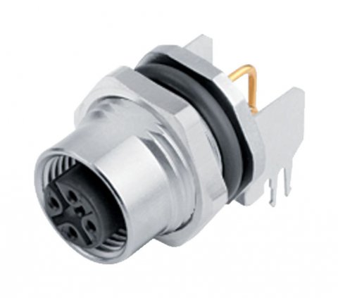 M12 Female panel mount connector, Contacts: 4, shieldable, THT, IP68, UL, PG 9, front fastened