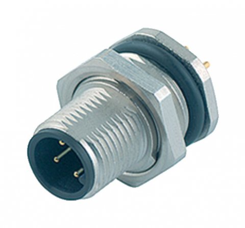 M12 Male panel mount connector, Contacts: 4, unshielded, THT, IP68, UL, PG 9, front fastened