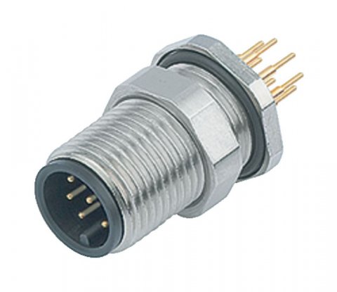 M12 Male panel mount connector, Contacts: 4, unshielded, THT, IP68, UL, M12x1.0, front fastened