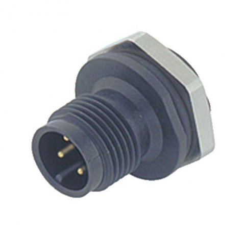 M12 Male panel mount connector, Contacts: 5, unshielded, solder, IP67, UL, PG 9