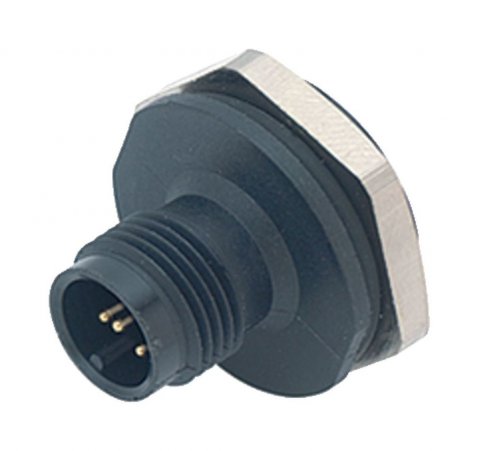 M12 Male panel mount connector, Contacts: 5, unshielded, solder, IP67, UL, PG 13.5