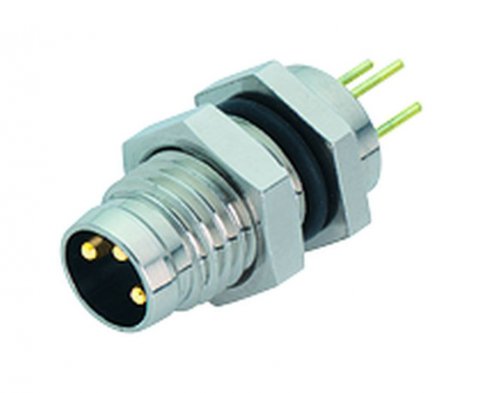 M8 Male panel mount connector, Contacts: 3, unshielded, THT, IP67, UL, front fastened