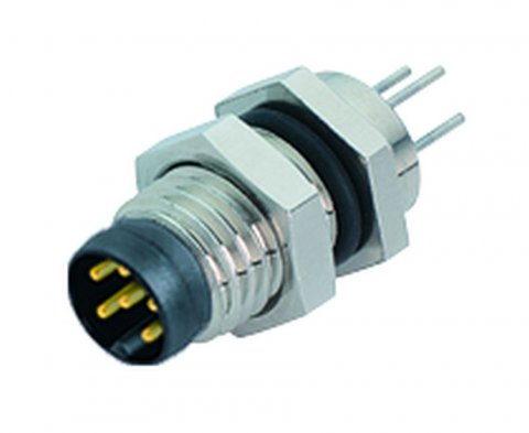 M8 Male panel mount connector, Contacts: 6, unshielded, THT, IP67, UL, front fastened