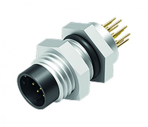 M8 Male panel mount connector, Contacts: 12, unshielded, THT, IP67, UL, screwable from the front