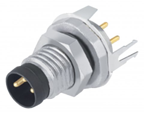 M8 Male panel mount connector, Contacts: 3, shieldable, THT, IP67, UL, front fastened