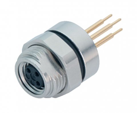 M8 Female panel mount connector, Contacts: 3, unshielded, THT, IP67, UL, M12x1.0, front fastened