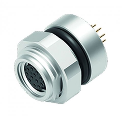 M8 Female panel mount connector, Contacts: 12, unshielded, THT, IP67, UL, screwable from the front