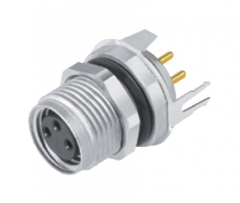 M8 Female panel mount connector, Contacts: 3, shieldable, THT, IP67, UL, M10x0.75, front fastened