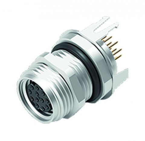 M8 Female panel mount connector, Contacts: 12, shieldable, THT, IP67, UL, screwable from the front