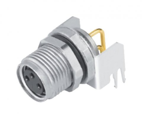 M8 Female panel mount connector, Contacts: 3, shieldable, THT, IP67, UL, M10x0.75, front fastened