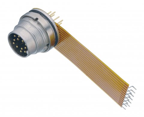 M16 Male panel mount connector, Contacts: 12 (12-a), unshielded, THT, IP68, AISG compliant, front fastened