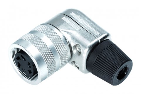 M16 Female angled connector, Contacts: 2 (02-a), 4.0-6.0 mm, shieldable, solder, IP40