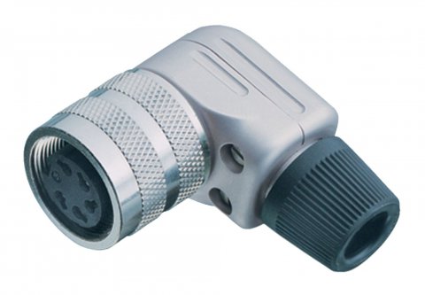 M16 Female angled connector, Contacts: 2 (02-a), 6.0-8.0 mm, shieldable, solder, IP40