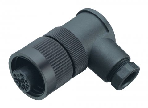 RD24 Female angled connector, Contacts: 6+PE, 6.0-8.0 mm, unshielded, crimping (Crimp contacts must be ordered separately), IP67, PG 9