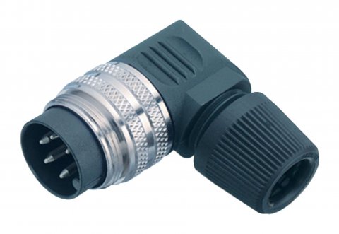 M16 Male angled connector, Contacts: 2 (02-a), 6.0-8.0 mm, unshielded, solder, IP40