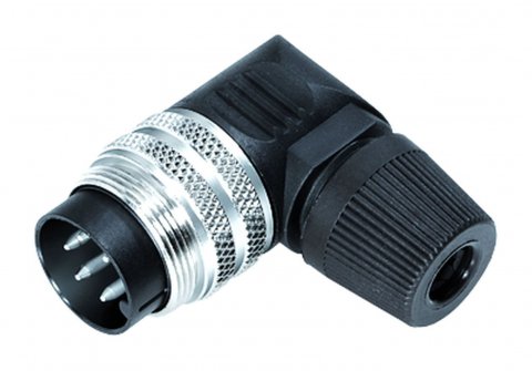 M16 Male angled connector, Contacts: 2 (02-a), 4.0-6.0 mm, unshielded, solder, IP40