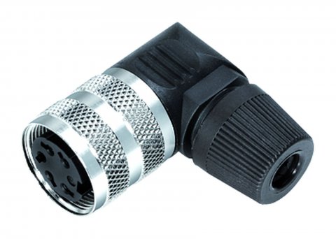 M16 Female angled connector, Contacts: 2 (02-a), 4.0-6.0 mm, unshielded, solder, IP40