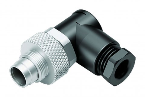 M9 Male angled connector, Contacts: 2, 3.5-5.0 mm, unshielded, solder, IP67