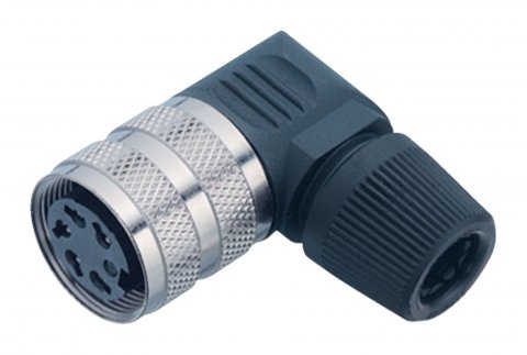 M16 Female angled connector, Contacts: 2 (02-a), 6.0-8.0 mm, unshielded, solder, IP40