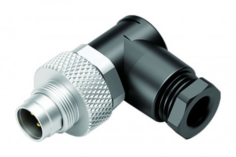 M9 Male angled connector, Contacts: 3, 3.5-5.0 mm, unshielded, solder, IP67