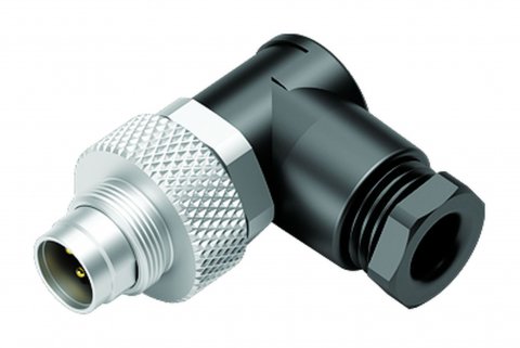 M9 Male angled connector, Contacts: 5, 3.5-5.0 mm, unshielded, solder, IP67