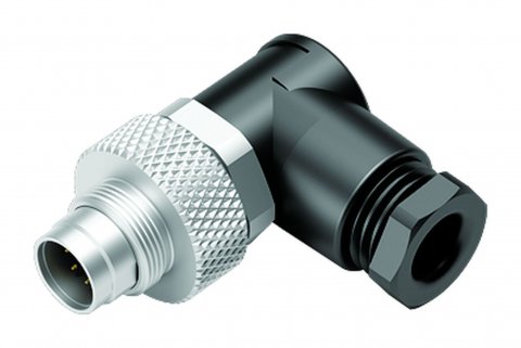 M9 Male angled connector, Contacts: 7, 3.5-5.0 mm, unshielded, solder, IP67