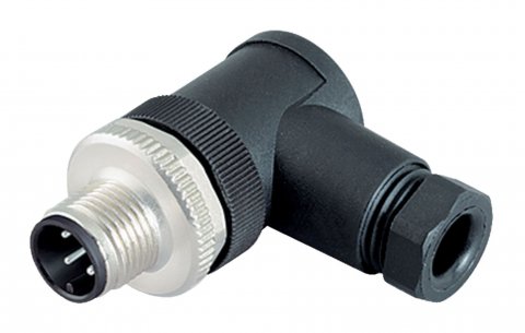 M12 Male angled connector, Contacts: 4, 6.0-8.0 mm, unshielded, screw clamp, IP67, UL