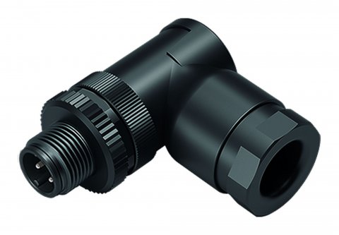 M12 Male angled connector, Contacts: 4, 2x cable Ø 2 mm, 1.0-3.0 mm or 4.0-5.0 mm, unshielded, screw clamp, IP67, UL