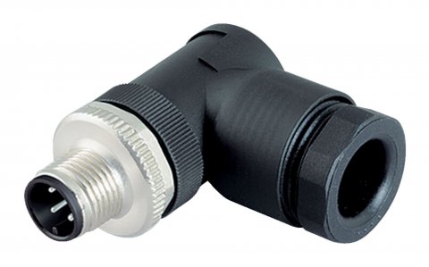 M12 Male angled connector, Contacts: 4, 2x cable Ø 2 mm, 1.0-3.0 mm or 4.0-5.0 mm, unshielded, screw clamp, IP67, UL