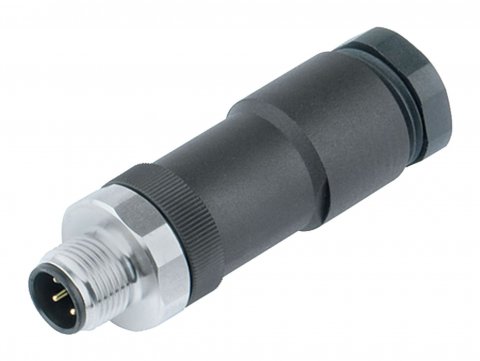 M12 Male cable duo connector, Contacts: 4, 2x cable Ø Ø 2.1-3.0 mm or  Ø 4.0-5.0 mm, unshielded, screw clamp, IP67, UL