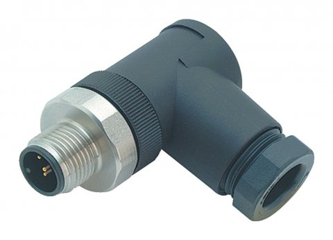 M12 Male angled connector, Contacts: 4, 6.0-8.0 mm, unshielded, screw clamp, IP67, UL