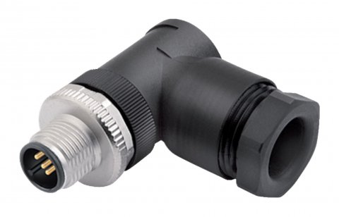 M12 Male angled connector, Contacts: 4, 8.0-10.0 mm, unshielded, screw clamp, IP67, UL, VDE, for the power supply