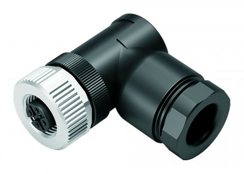 M12 Male duo connector - female angled connector, Contacts: 4, 2x cable Ø Ø 2.1-3.0 mm or  Ø 4.0-5.0 mm, unshielded, screw clamp, IP67