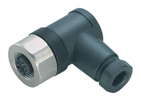 M12 Female angled connector, Contacts: 4, 6.0-8.0 mm, unshielded, screw clamp, IP67, UL