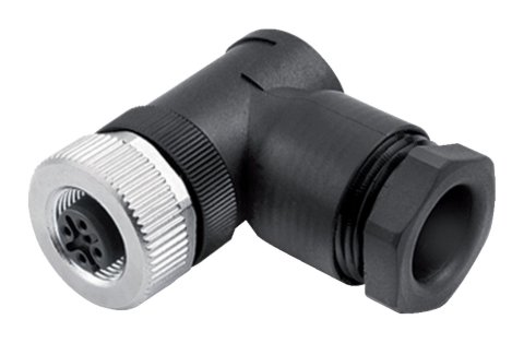 M12 Female angled connector, Contacts: 4, 8.0-10.0 mm, unshielded, screw clamp, IP67, UL, VDE, for the power supply