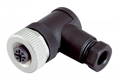 M12 Female angled connector, Contacts: 4, 4.0-6.0 mm, unshielded, crimping (Crimp contacts must be ordered separately), IP67, UL