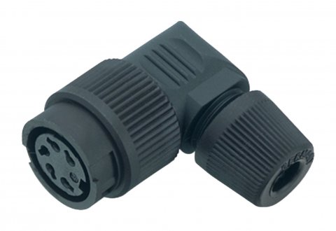 Bayonet Female angled connector, Contacts: 2, 4.0-6.0 mm, unshielded, solder, IP40