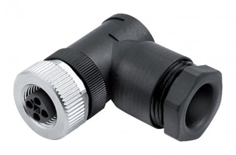 M12 Female angled connector, Contacts: 4, 8.0-10.0 mm, unshielded, screw clamp, IP67, UL, VDE