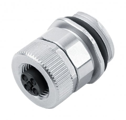 M12 Female panel mount connector, Contacts: 4, unshielded, screw clamp, IP68, UL, VDE, M20x1.5