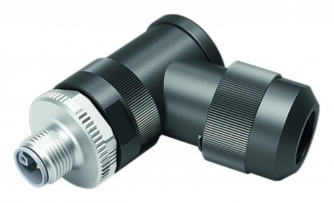 M12 Male angled connector, Contacts: 4+FE, 8.0-13.0 mm, unshielded, screw clamp, IP67, M12x1.0, for the power supply, UL 2237 in preparation, with PE connection