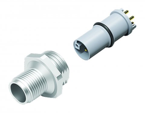 M12 Male panel mount connector, Contacts: 4+FE, unshielded, THR, IP67, UL, M16x1.5