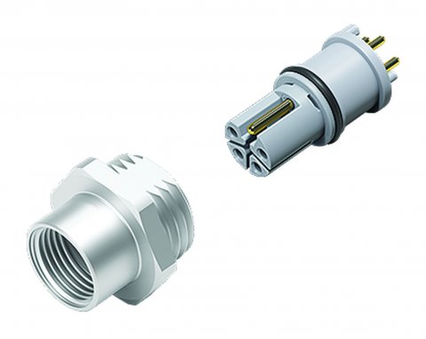 M12 Female panel mount connector, Contacts: 4+FE, unshielded, THR, IP67, UL, M16x1.5