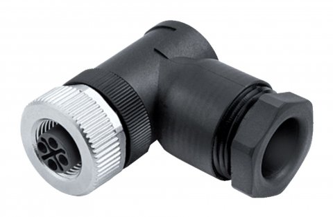 M12 Female angled connector, Contacts: 3+PE, 8.0-10.0 mm, unshielded, screw clamp, IP67, UL, VDE